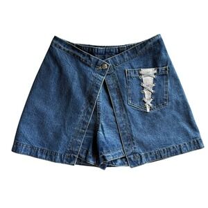 VTG 90s Y2K St. Maarten Dallas Denim Wrap Skort Sz 4/6 Western Cowgirl Rodeo